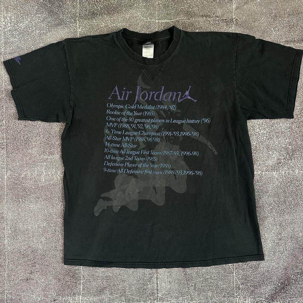 Men's Vintage Y2K Nike Air Jordan Aqua Achievements Black Graphic T Shirt Sz L